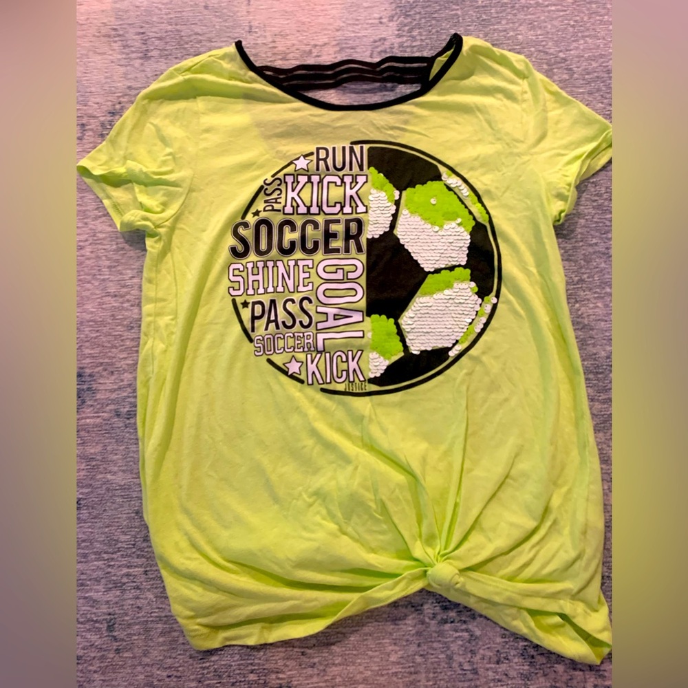 Girls green soccer tee shirt